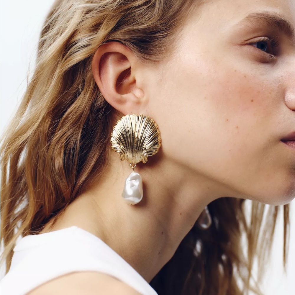 NEW🔥Zara Style PEARL AND SHELL EARRINGS New Season